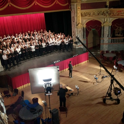 Singers from around Harrogate will play a starring role in this year's festive advert for Toys R Us, filmed at the Royal Hall