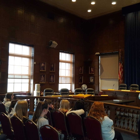 Rossett School students visit the Council Chamber at Portland City Hall during their American Exchange visit