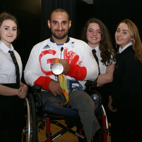 Paralympic gold medallist Ali Jawad inspired students at Rossett School with his story of perseverance and triumph