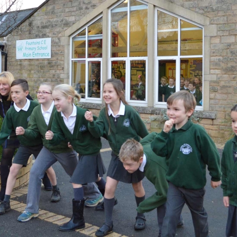 Pupils at Fountains CE Primary School and their headteacher Karen Butler are already in training for next year’s 10k and fun run