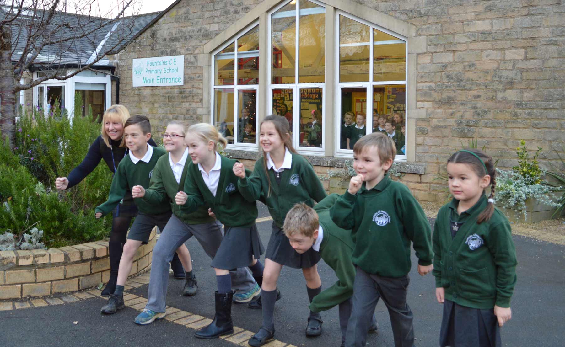 Pupils at Fountains CE Primary School and their headteacher Karen Butler are already in training for next year’s 10k and fun run