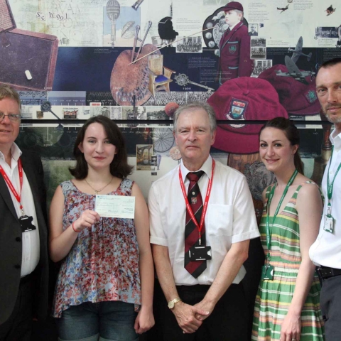Musical Youths! Pictured from left are Steve Arthington, Worshipful Master of Forest of Knaresborough Lodge; Marie Quemerais, student; Philip Angel, Forest of Knaresborough Lodge; Rachel Derbyshire, music teacher; and Carl Sugden, King James’s Head Teacher