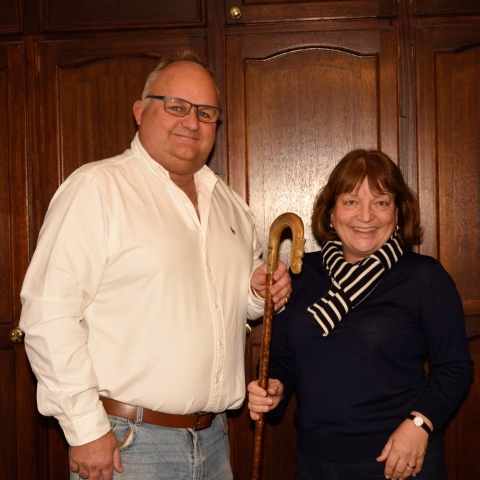 Richard Search takes the ceremonial crook from outgoing Tockwith Show president Sarah Burckhardt