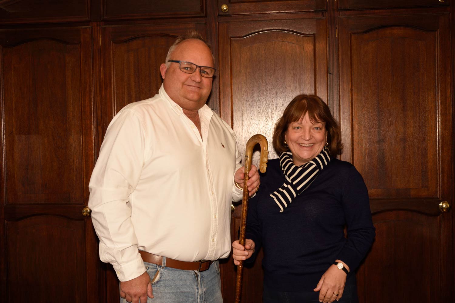 Richard Search takes the ceremonial crook from outgoing Tockwith Show president Sarah Burckhardt