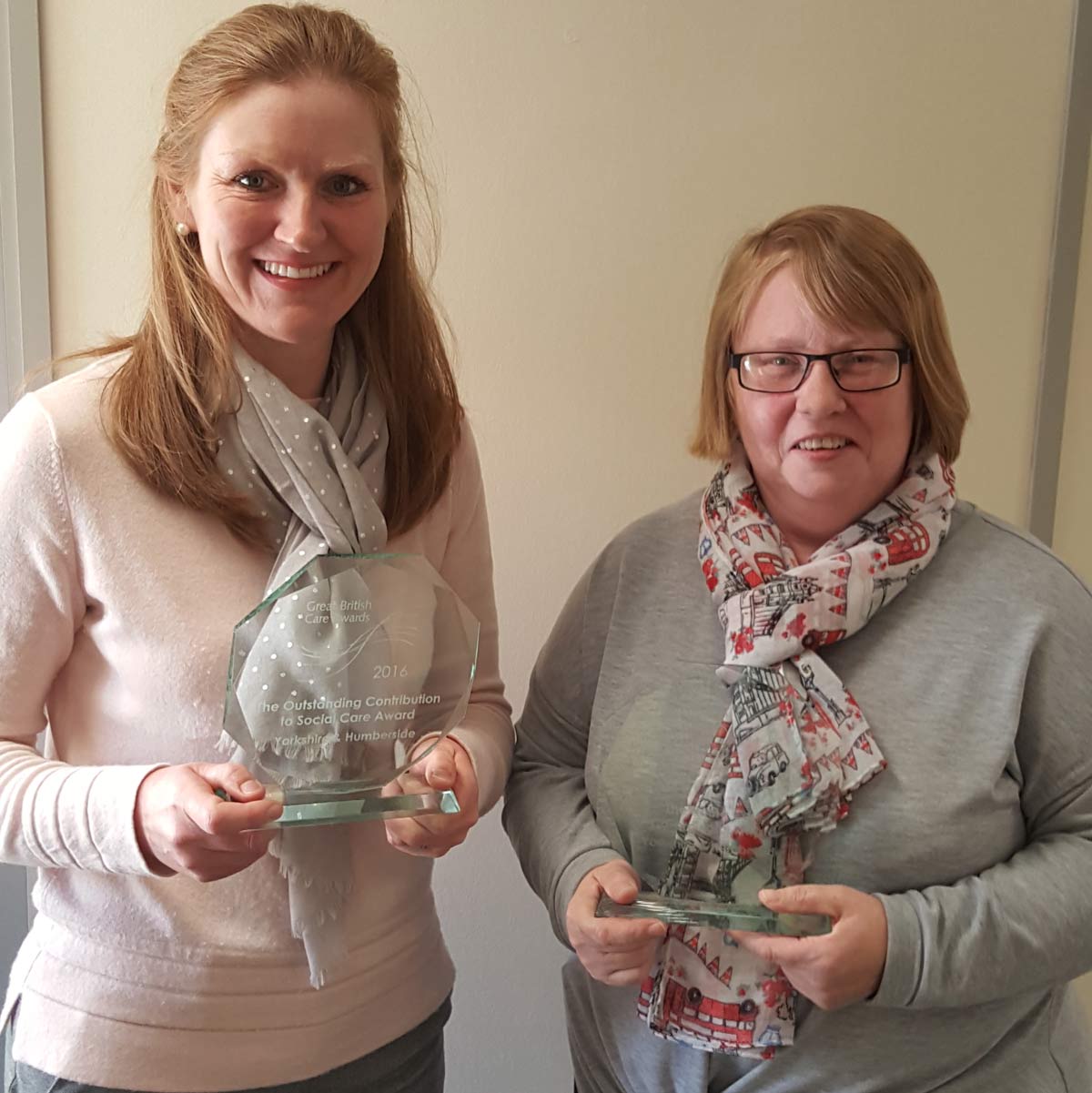 Samantha Harrison and Samantha Fenwick-Scott, from Continued Care, won the Outstanding Contribution to Social Care and the Care Co-ordinator awards respectively, at the Great British Care Awards in Yorkshire and the Humber