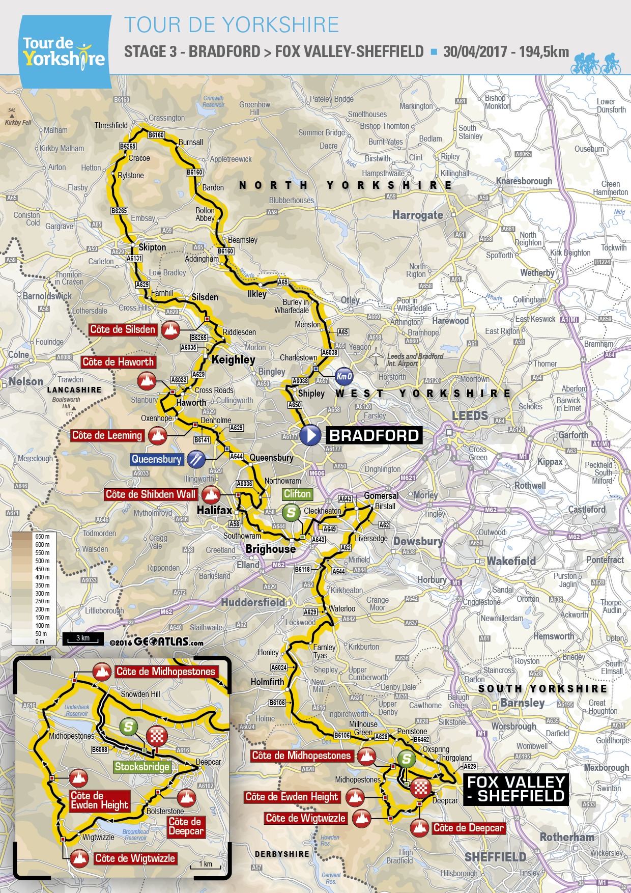 Tour de Yorkshire 2017 Stage 3 map