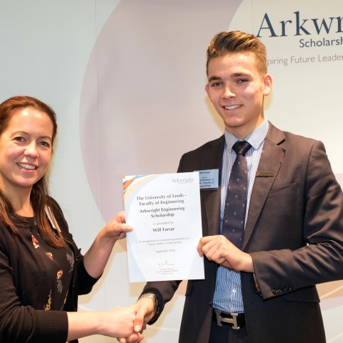 Student’s Success! Will Farrar accepts the Arkwright Engineering Scholarship from Dr Kerry Baker