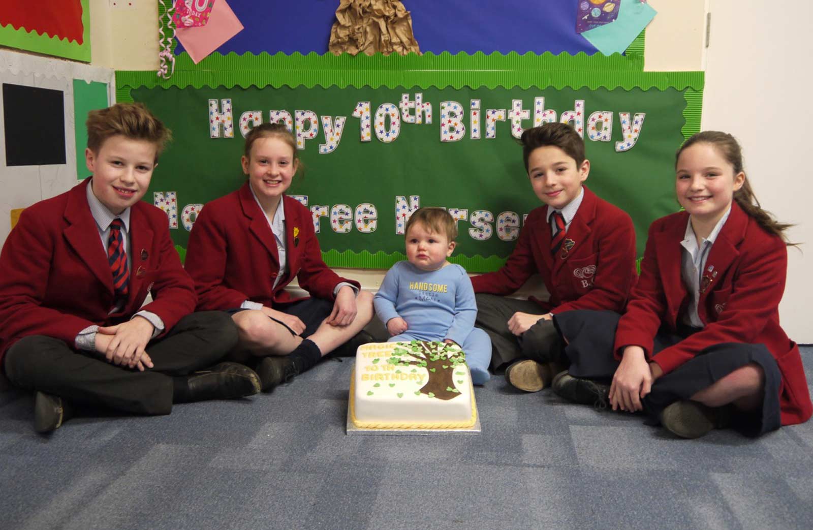 Belmont Grosvenor School pupils Perry Palmer, Mary Huber, Freddie Fothergill and Anna Garnett with Magic Tree Nursery youngster Harrison Rowe