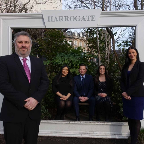 Welcome to Harrogate ... the team from Milners solicitors including (from left) Simon Bass, Alexandra Knight, Mat Haynes, Jessica Savage, and Elizabeth Shaduwa