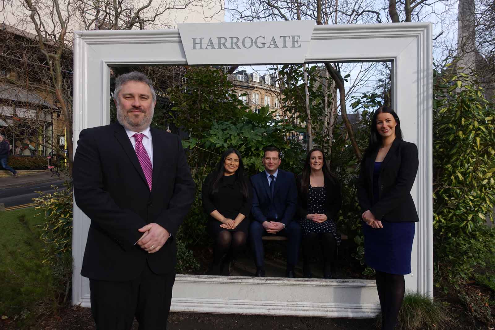 Welcome to Harrogate ... the team from Milners solicitors including (from left) Simon Bass, Alexandra Knight, Mat Haynes, Jessica Savage, and Elizabeth Shaduwa