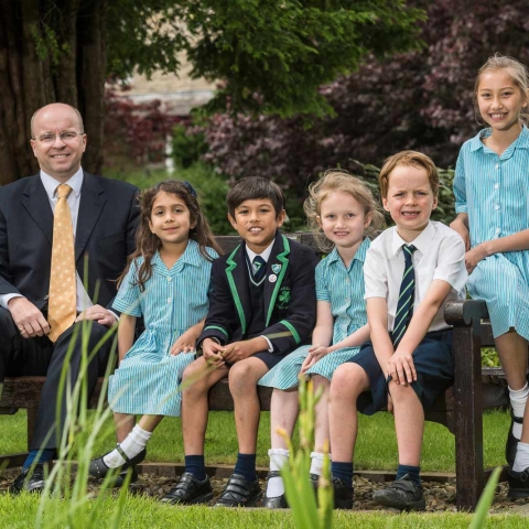 Highfield Prep School pupils with Mr Savile, Head Teacher