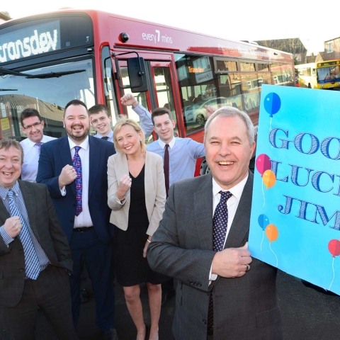 FAREWELL JIM … Transdev’s retiring Finance Director Jim Wallace with the company’s CEO Alex Hornby