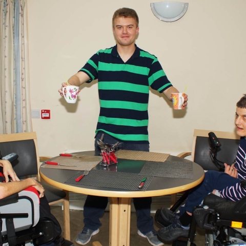 You’re Hired! James Parker, centre, former Disability Action Yorkshire apprentice now full-time employee, with care home customers Nick Moxon and Eliza Bennett