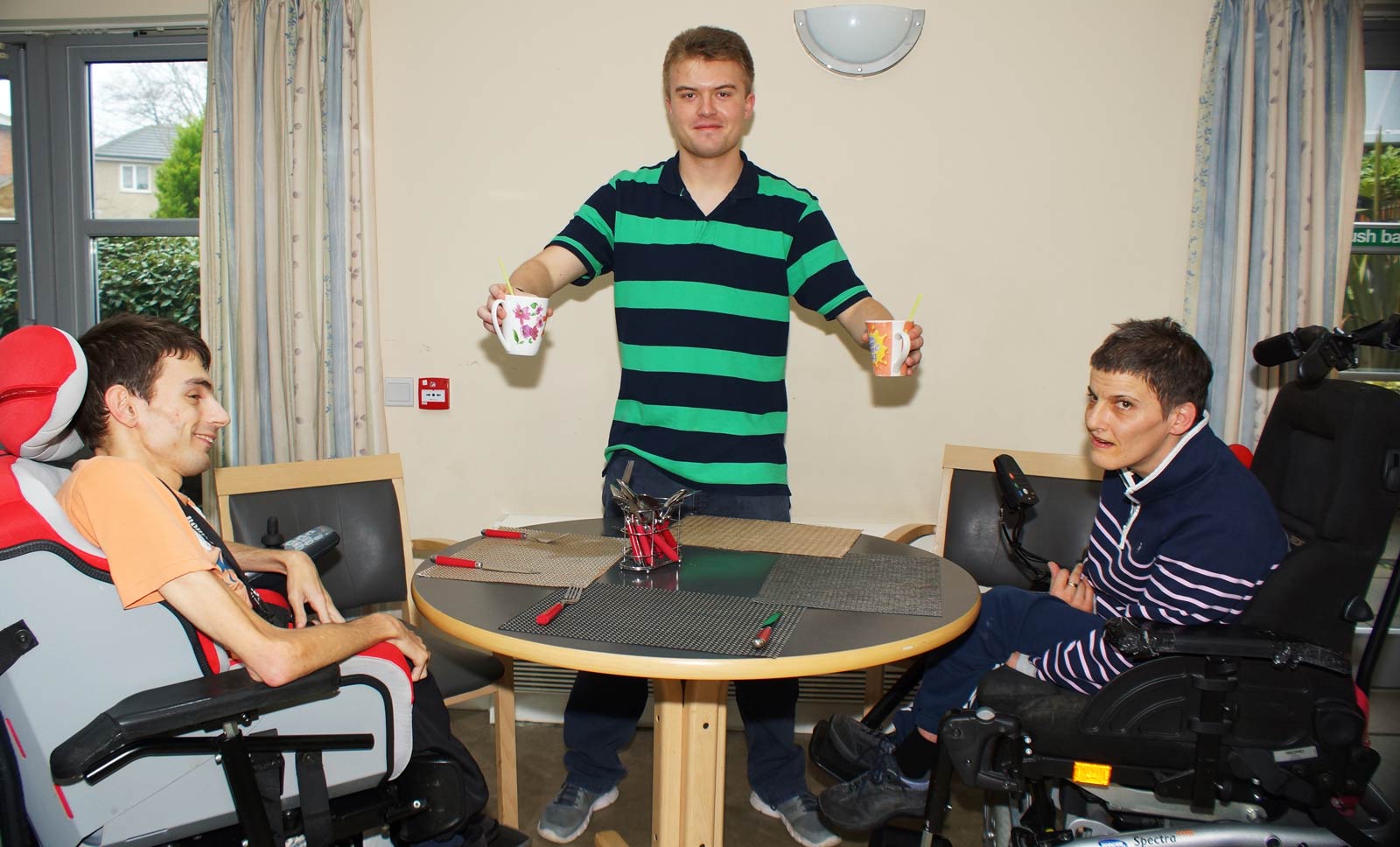 You’re Hired! James Parker, centre, former Disability Action Yorkshire apprentice now full-time employee, with care home customers Nick Moxon and Eliza Bennett