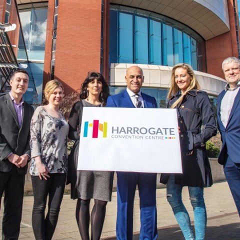 Graham Holman, senior sales manager; Kirsten Rolph, catering manager; Roxanna Malik, assistant event manager; Brian Dobson, head of sales and events; Amanda Haywood-Poole, design manager at Extreme Creations and Simon Kent, director of Harrogate Convention Centre