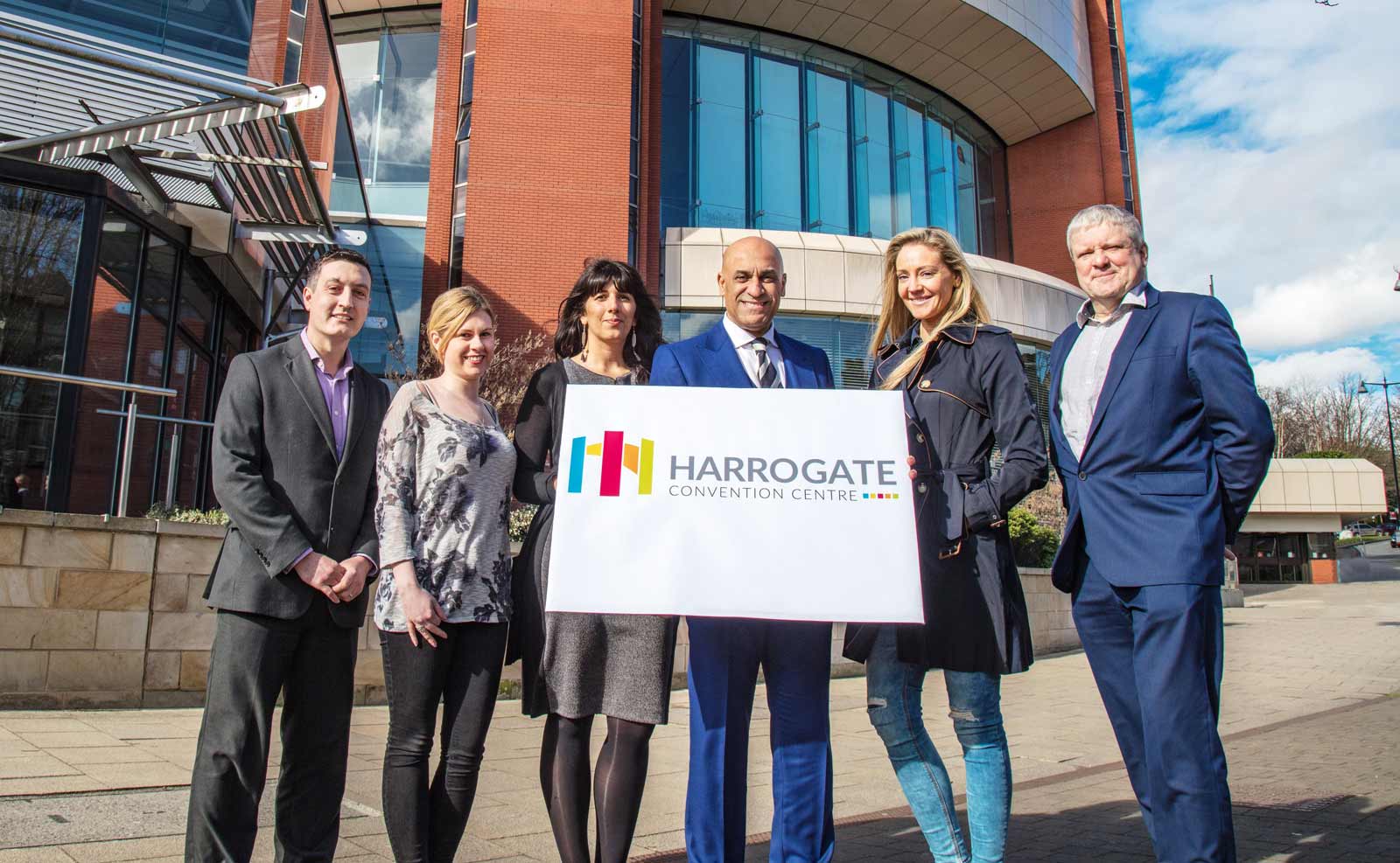 Graham Holman, senior sales manager; Kirsten Rolph, catering manager; Roxanna Malik, assistant event manager; Brian Dobson, head of sales and events; Amanda Haywood-Poole, design manager at Extreme Creations and Simon Kent, director of Harrogate Convention Centre