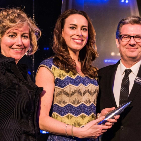 Harrogate Water marketing manager Nicky Cain, centre, with Ian Thompson of Thompson Design Partners and DBA chief executive Deborah Dawton