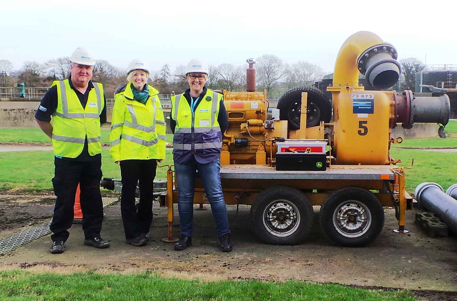 Brian Stott, Eve Pierrepont and Michelle Lovewell all from Yorkshire Water with one of the pumps