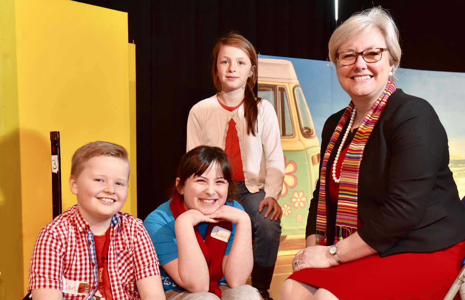 Principal of GSAL Sue Woodroofe is pictured with (L-R): Dylan Wintersgill, Lucie Fitzpatrick and Evie Williamson from Scotton Lingerfield Primary School