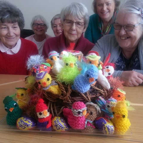 Volunteer knitters and some of their creations Harrogate