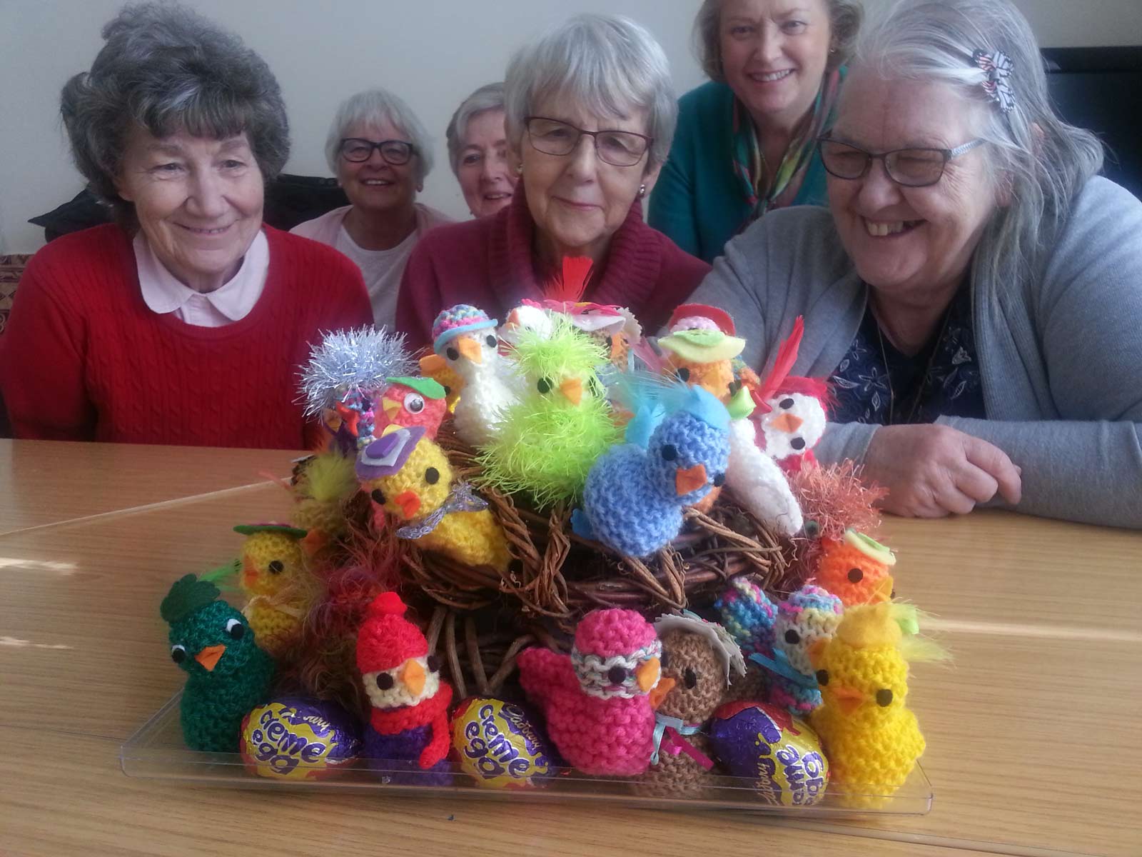 Volunteer knitters and some of their creations Harrogate