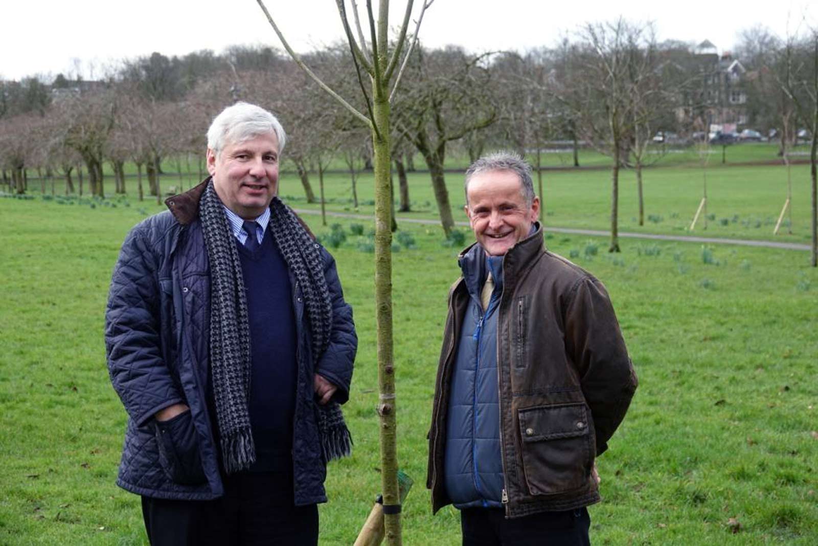 Tree-mendous Effort! Harrogate Borough Council’s assistant arboriculture manager, Alan Gilleard, right, with the 50th tree funded by Harrogate resident Guy Tweedy