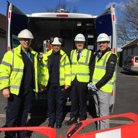 Left-to-right---Andy-Dignam-and-Oliver-Escreet-from-Yorkshire-Water,-Andrew-Jones-MP,-Cllr-Cooper-leader-of-Harrogate-Council