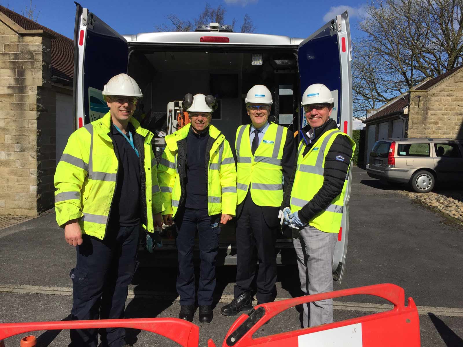 Left-to-right---Andy-Dignam-and-Oliver-Escreet-from-Yorkshire-Water,-Andrew-Jones-MP,-Cllr-Cooper-leader-of-Harrogate-Council