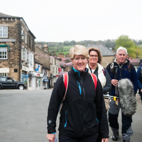 Clare Balding in Pateley Bridge at the start of the Nidderdale Way