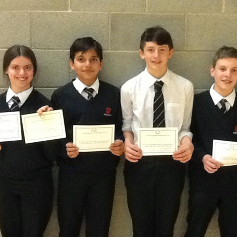 Rossett School’s team – Tij Kapote, Gigi Pliener, Matt Rowe and Katie Merckel – achieved the school’s best-ever result in the regional rounds of the UKMT Team Maths Challenge