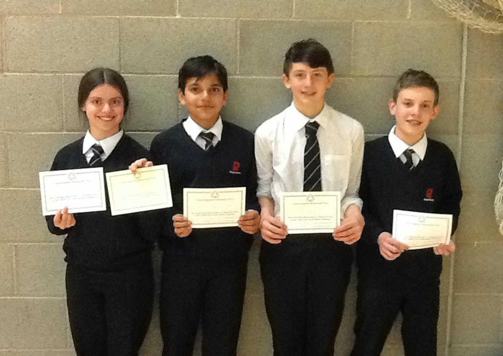 Rossett School’s team – Tij Kapote, Gigi Pliener, Matt Rowe and Katie Merckel – achieved the school’s best-ever result in the regional rounds of the UKMT Team Maths Challenge