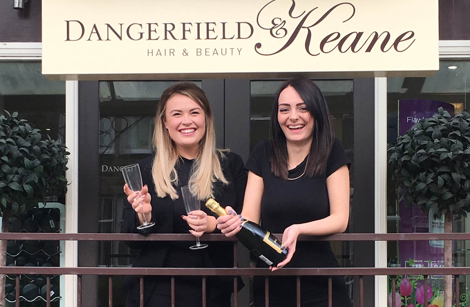 Kate Borgen (left) and Rachel Hodgson celebrating outside the Dangerfield & Keane salon on Coldbath Road, Harrogate