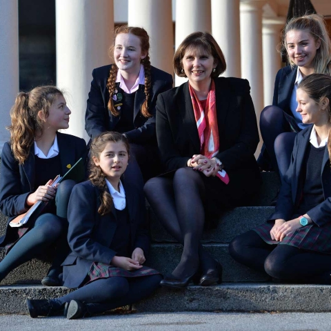 Harrogate Ladies’ College Principal, Sylvia Brett, with pupils from the school