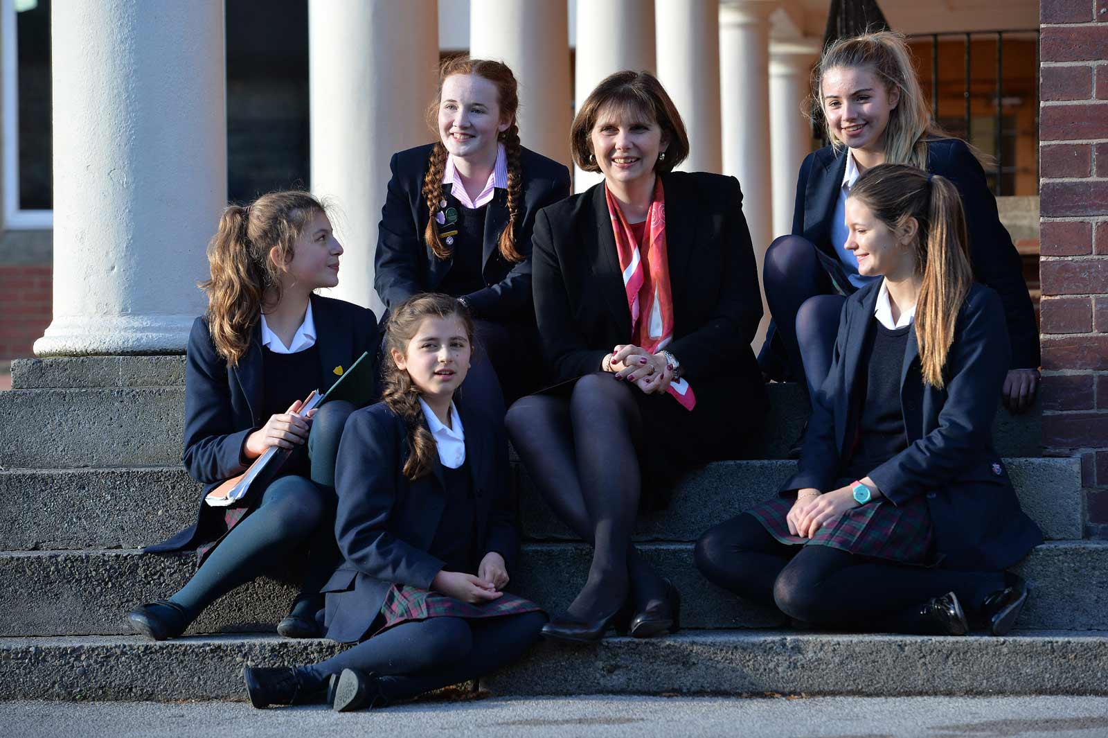 Harrogate Ladies’ College Principal, Sylvia Brett, with pupils from the school