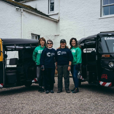 The Beijing Biddies team pictured with their Tuk Tuks. They are (L-R): Helen Stobart, Kate Sleath, Edwina Sorkin and Liz Tinkler.
