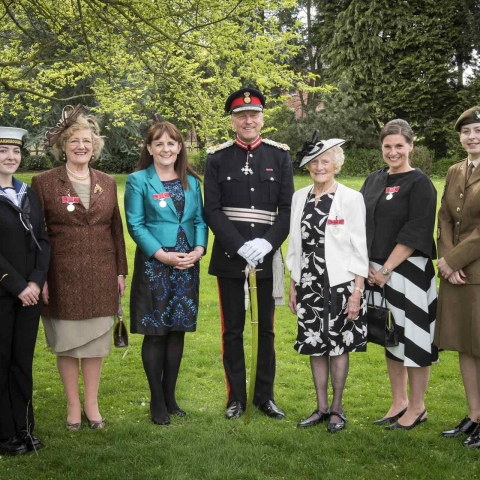 Phoebe Donbavand, Lord-Lieutenant Cadet; Jennifer Caswell Hildyard; Michelle Beckett; The Lord-Lieutenant; Mabel McGurk; Trudi Abadi; and Jaimee Mcfarlane, Lord-Lieutenant Cadet.