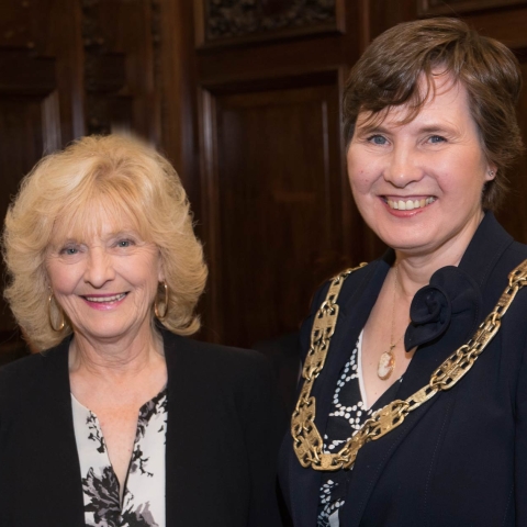 Cllr Helen Swiers, North Yorkshire County Council’s new chair (right), with the outgoing chair Cllr Val Arnold