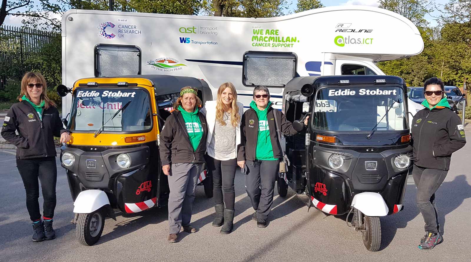 Pictured at the Sir Robert Ogden Macmillan Centre are (L-R): Helen Stobart, Edwina Sorkin, actress Emma Atkins, Kate Sleath and Liz Tinkler