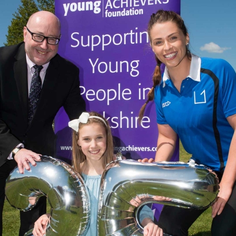 Awards Chairman Peter McCormick OBE launches the 25th Yorkshire Young Achievers Awards with 2016 Youngster of the Year Lucy Sherman, centre, and grant recipient Jessica Mayho