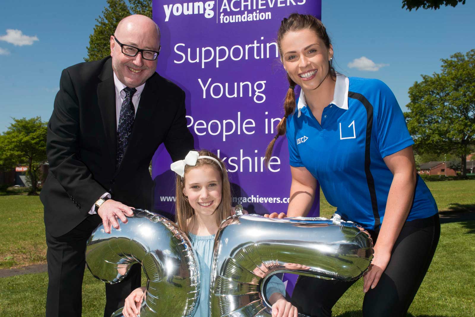 Awards Chairman Peter McCormick OBE launches the 25th Yorkshire Young Achievers Awards with 2016 Youngster of the Year Lucy Sherman, centre, and grant recipient Jessica Mayho