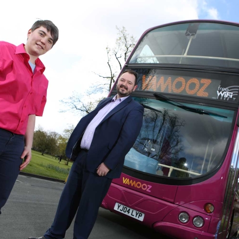 VAMOOZ Manager Rebecca Reeve-Burnett with Transdev Blazefield CEO Alex Hornby