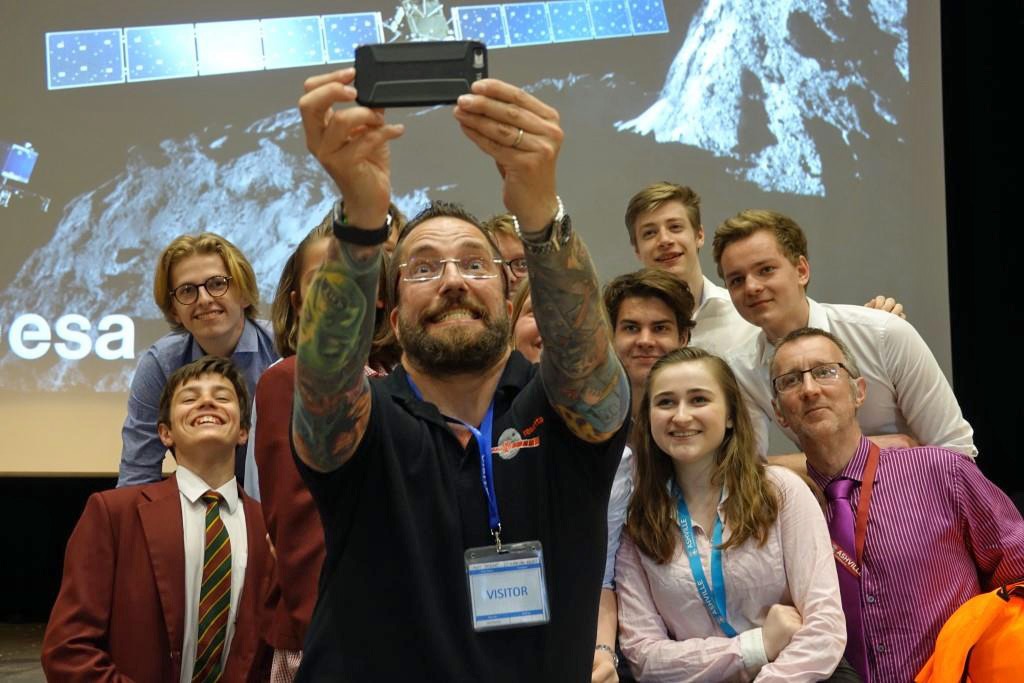 The Appliance of Science! Comet Scientist Dr Matt Taylor (front holding the camera) with Conor Davies, Ashville College’s Head of Physics and Lead