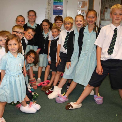 Highfield Prep School children wearing their slippers in class