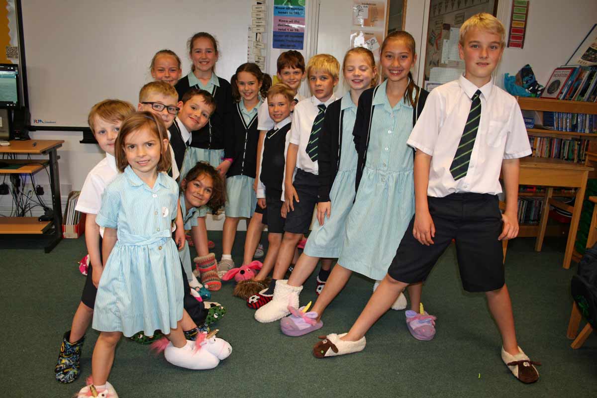 Highfield Prep School children wearing their slippers in class