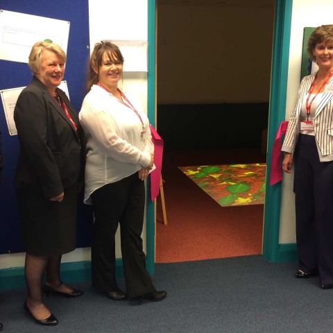 Cutting the ribbon to open the new sensory room at Henshaws Specialist College. Left to right: Chris Brewis (4Life Wealth Management), Sue McGregor, (4Life Wealth Management), Angela North (Henshaws Specialist College Principal), Elaine Hinchliffe (St James’s Place Foundation) and Andy Hinchliffe (St James’s Place Foundation)