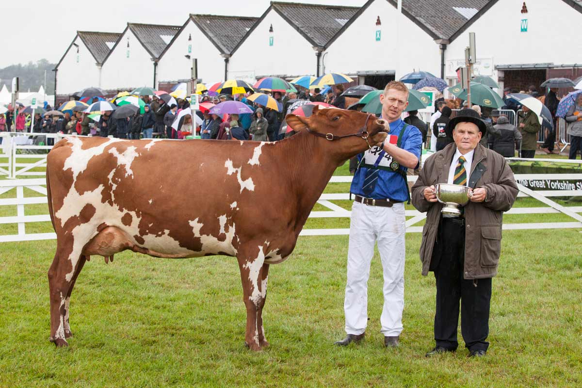 Winner of Michael Spink memorial trophy. Richard Baynes from Hexham with Marleycote Sea Lily. Trophy presented by Michael Warren, right