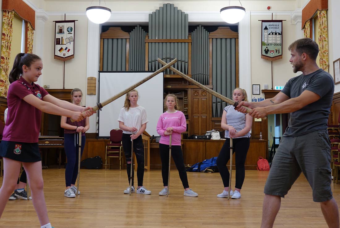 Stage combat expert Mark Ruddick puts drama students through their paces