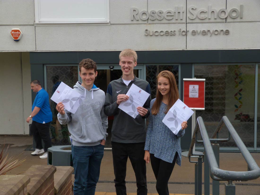 Rob Torrance (A* A A), head boy Dan Corazzi (A* A* A) and Hannah Merrick (A* A A) all earned the grades they needed at Rossett School to pursue degrees in science and medicine