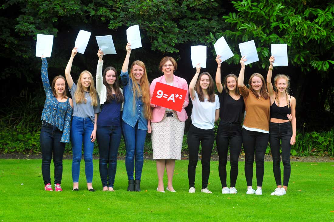Principal of Harrogate Ladies’ College, Sylvia Brett joins pupils to celebrate record breaking GCSE results