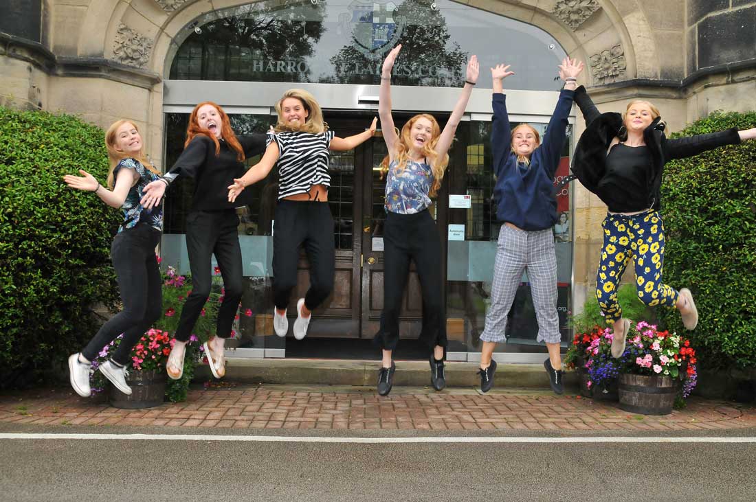 Harrogate-Ladies'-College-pupils-jumping-for-joy